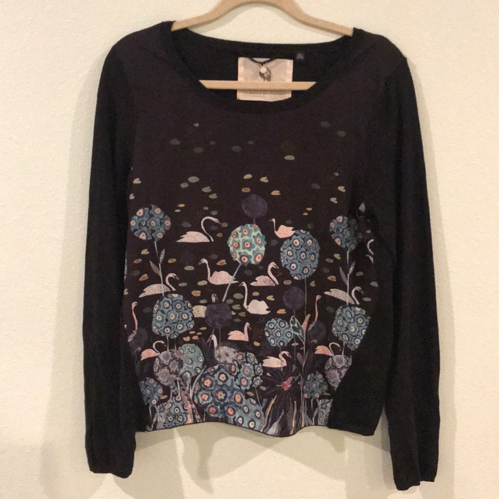 Anthropologie sweater swans Michelle Morin sz L